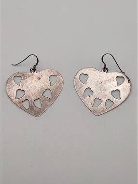 Sterling Silver Heart Cutout Dangle Earrings 925 7.37g